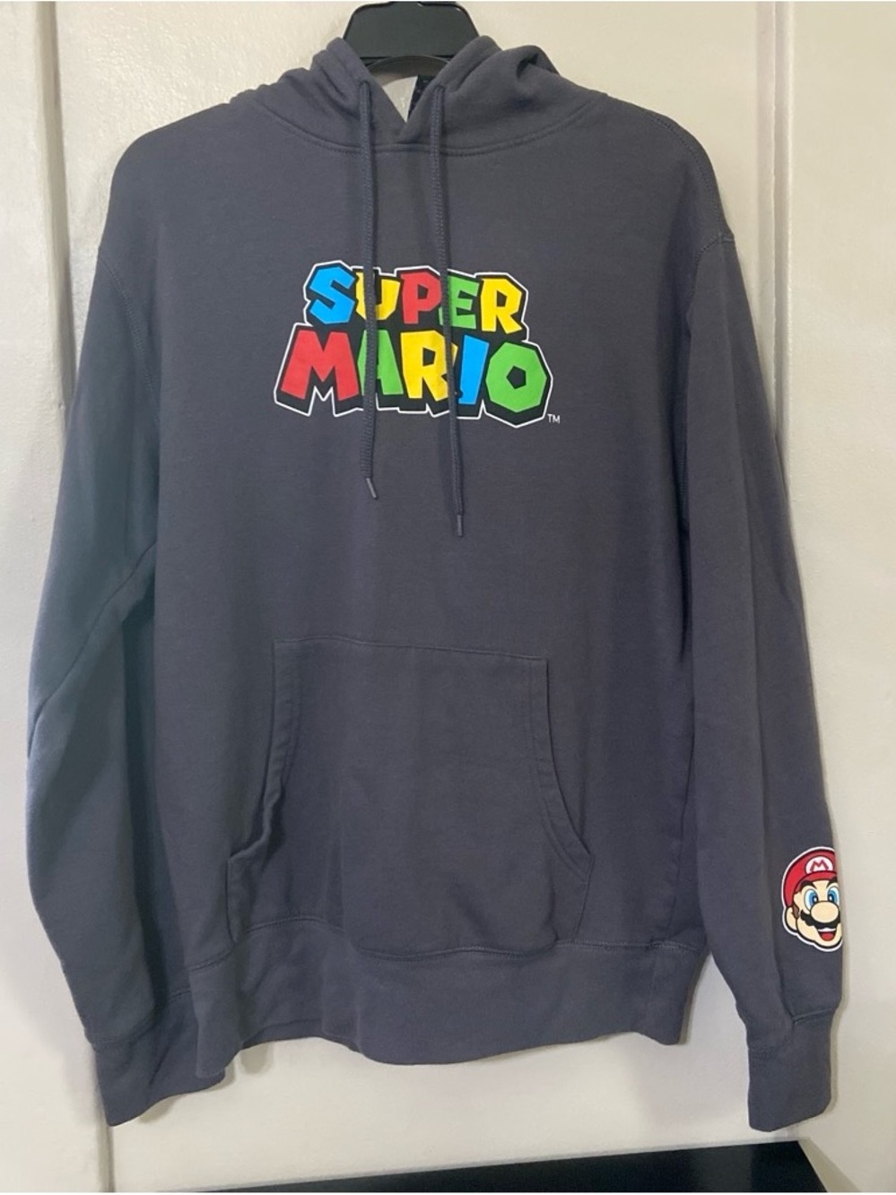 Nintendo Super Mario Crewneck Hoodie - Black with Multicolor Logo